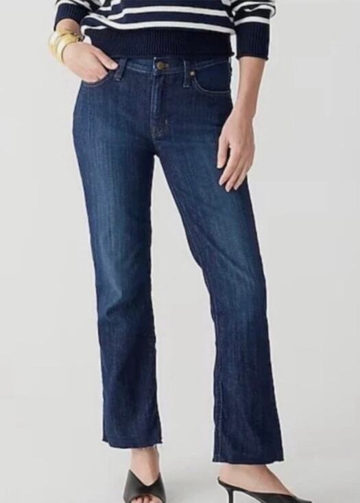 J. Crew Denim - J. Crew 9” Demi Boot Crop Jeans Mid Rise Dark Raw Hem Women Size 30 Tall